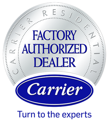 Carrier Factory Authorized Dealer logo. "Turn to the experts."