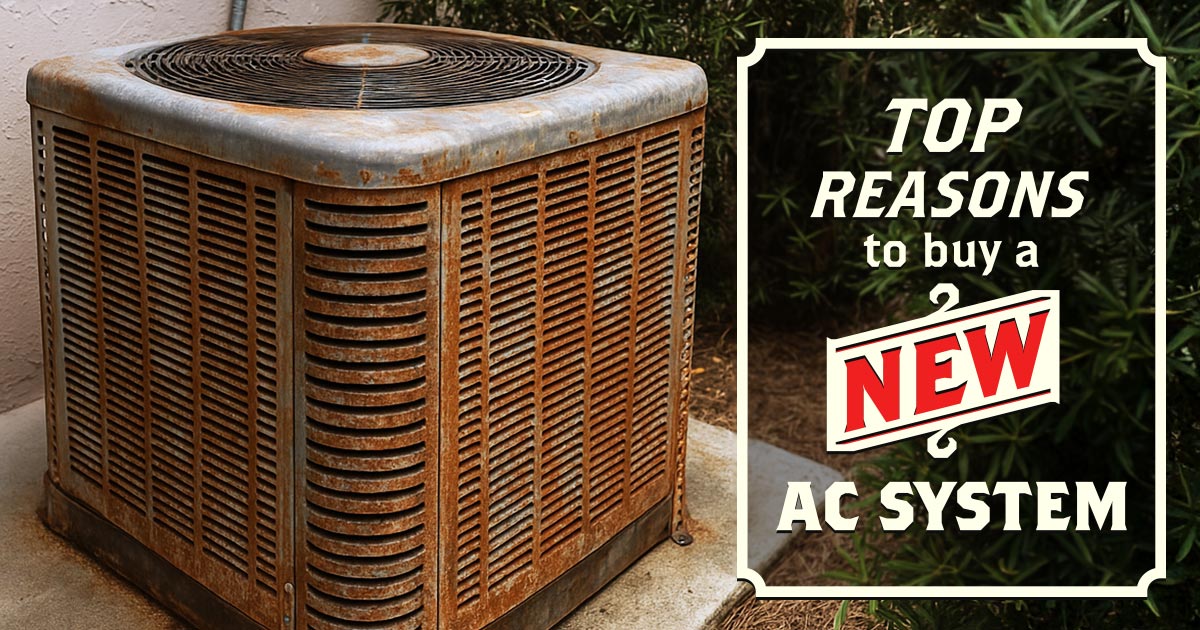 an old rusty AC unit with text that reads top reasons to buy a new AC system