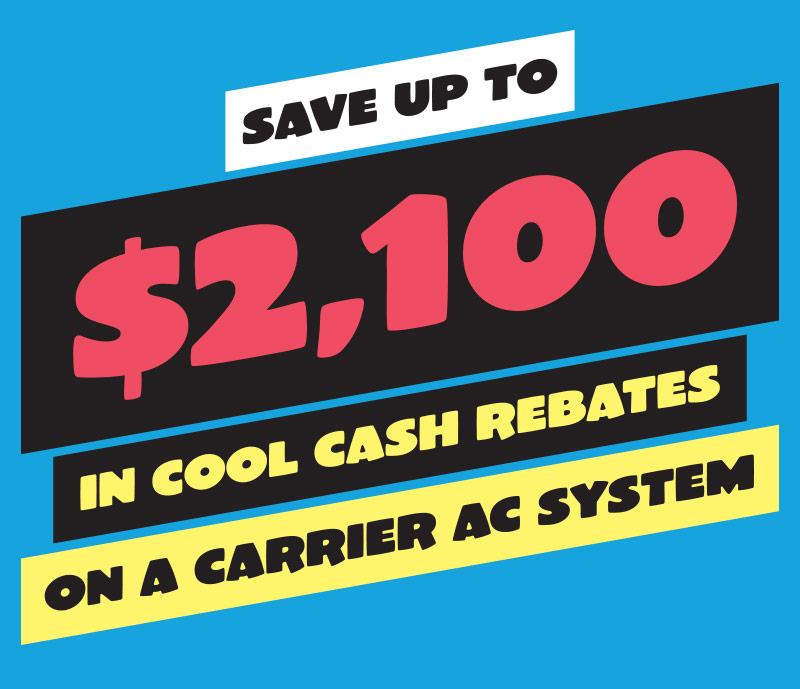 banner with a message about saving up to 2100 dollars in Carrier cool cash rebates