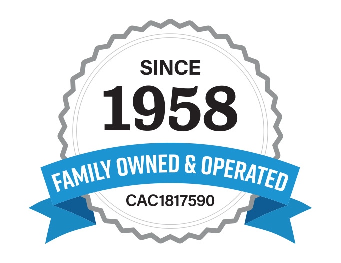 Seal that reads Since 1958 Family Owned & Operated CAC1817590