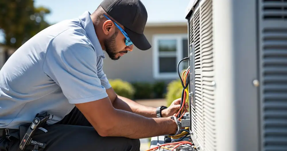 HVAC tech working on an outdoor AC unit