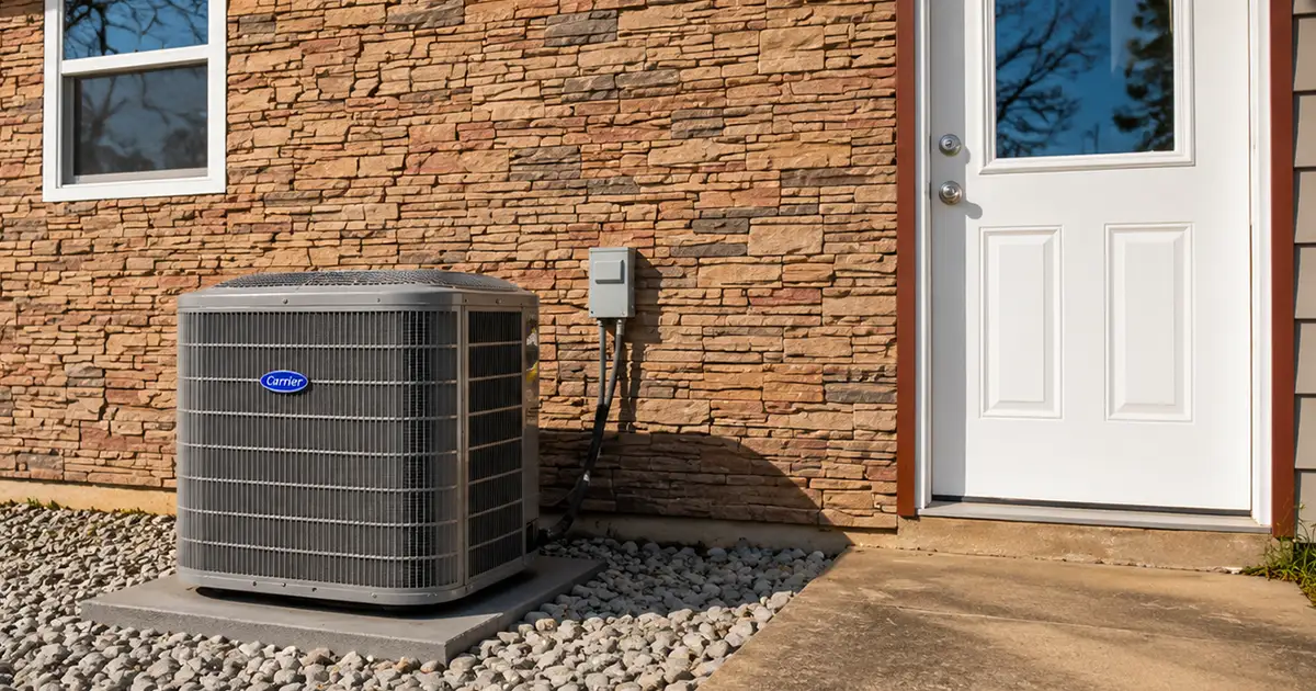an outdoor AC unit at the back of a house