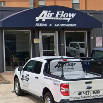 Air Flow Designs Orlando office building with Air Flow Designs truck parked in front of it.