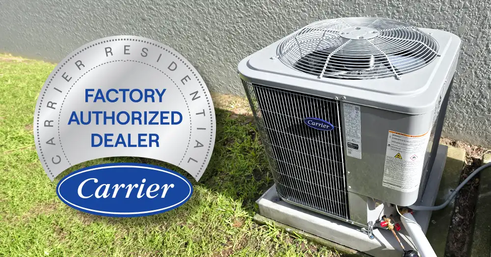 Carrier AC system installed in Winter Garden with Carrier Factory Authorized Dealer badge.