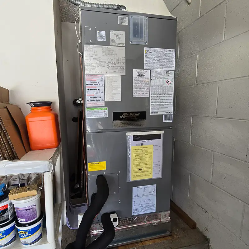 Indoor air handler installed in a garage in Orlando.